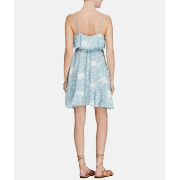Denim And Supply Ralph Lauren Dress Womens Large Blue Floral Wrap Ruffle Flirty - Picture 6 of 8